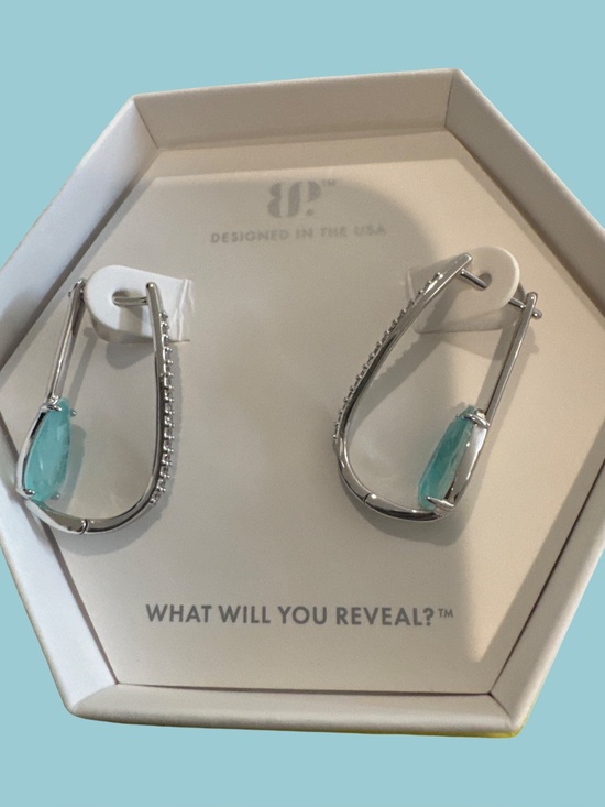 Jewelry - Silver Hoop Earrings with Aqua Teardrop Gemstone - Designed in the USA